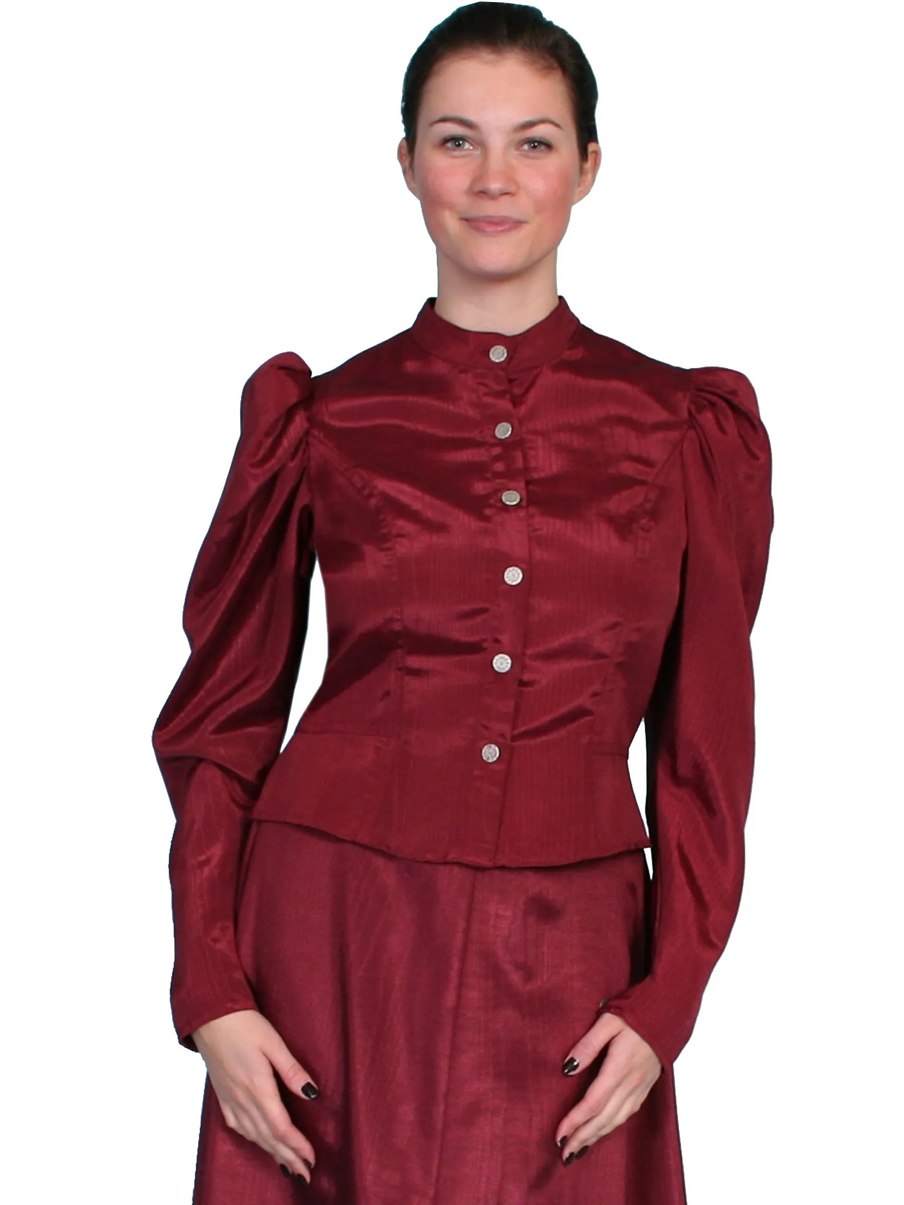 Staple Piece Cool Weather Scully Womens Wahmaker 1880s Style Blouse Burgundy Poly Blend Moire L/S