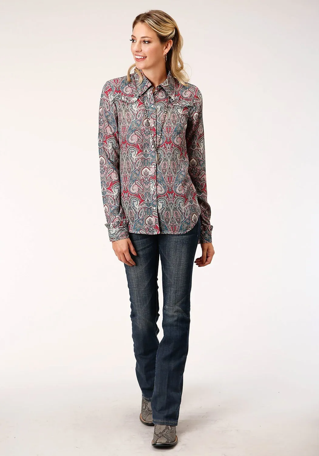 Match With All Roper Womens Sage Rayon/Nylon Paisley L/S Romantic Shirt