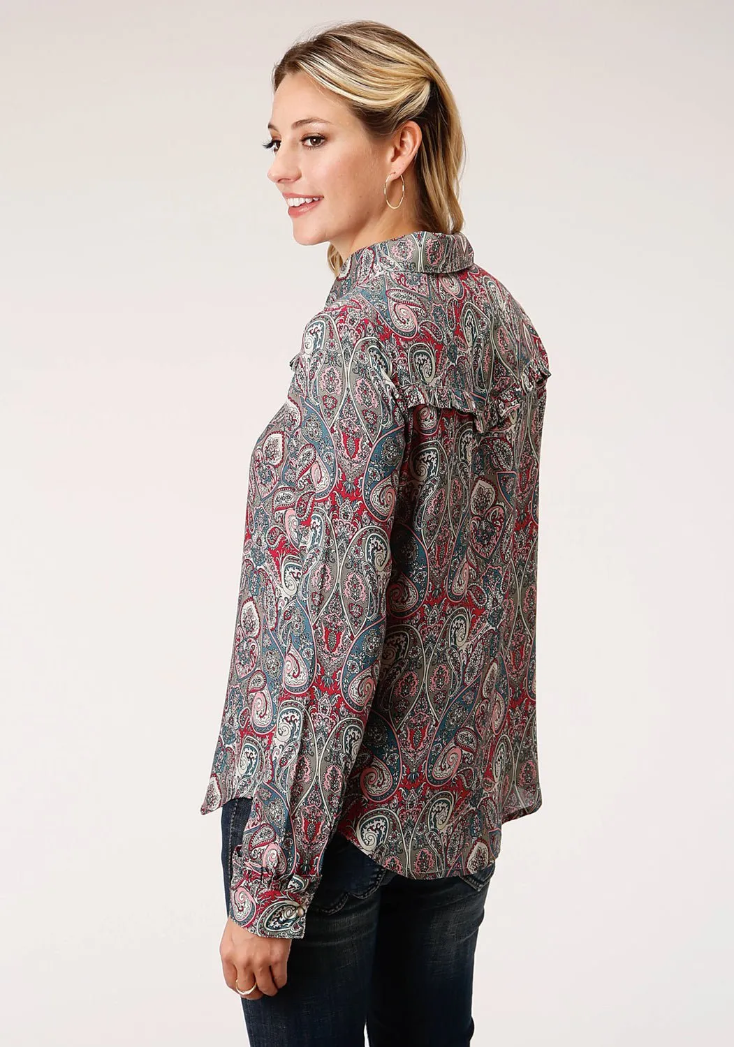 Roper Womens Sage Rayon/Nylon Paisley L/S Romantic Shirt Workwear Ready