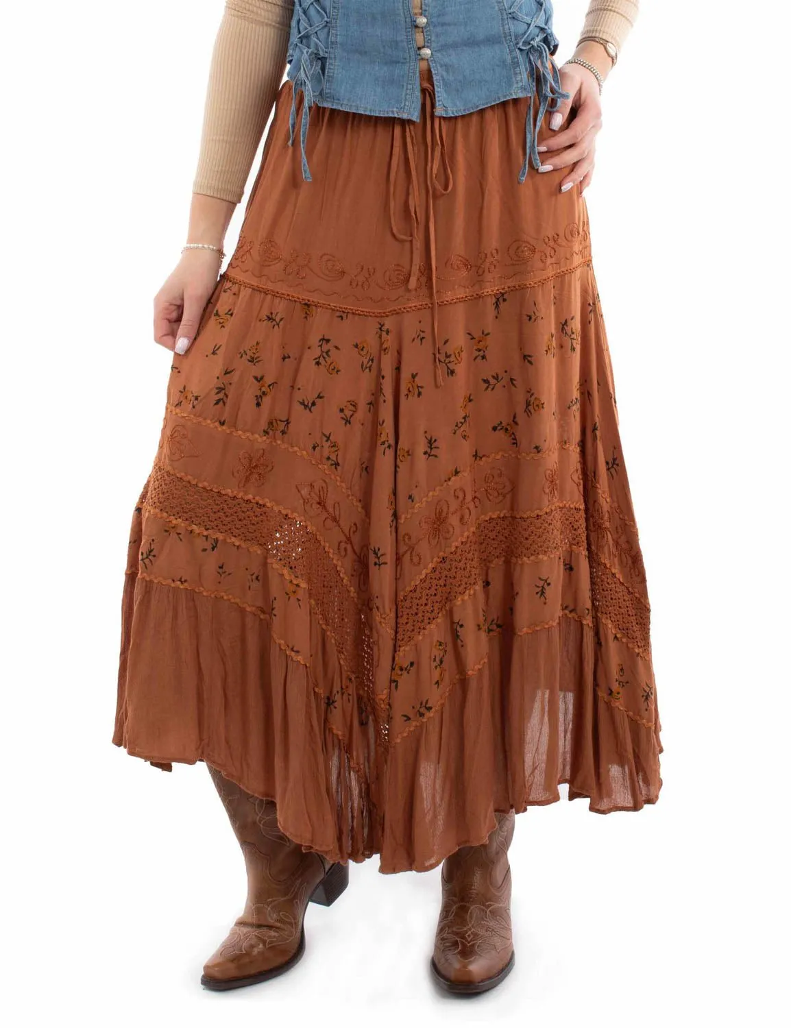 Slim Modern Wardrobe Choice Scully Womens Adorned Multi Panels Rust 100% Rayon Skirt