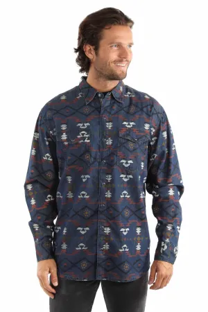 Tailored Fashion Scully Mens Southwest Aztec Blue 100% Cotton L/S Shirt Scully Mens Southwest Aztec Blue 100% Cotton L/S Shirt Chill Layer Work From Home