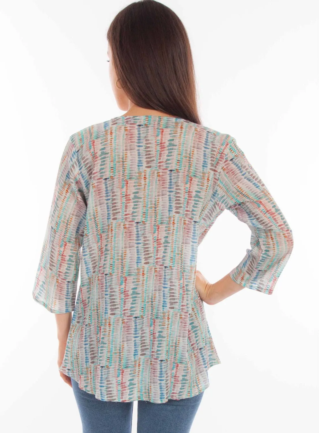Stretchable Fabric Chic Comfort Scully Womens Abstract Striped Aqua Viscose 3/4 Sleeve S/S Tunic