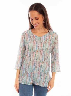 Tailored Fashion Scully Womens Abstract Striped Aqua Viscose 3/4 Sleeve S/S Tunic Scully Womens Abstract Striped Aqua Viscose 3/4 Sleeve S/S Tunic Vintage Wash