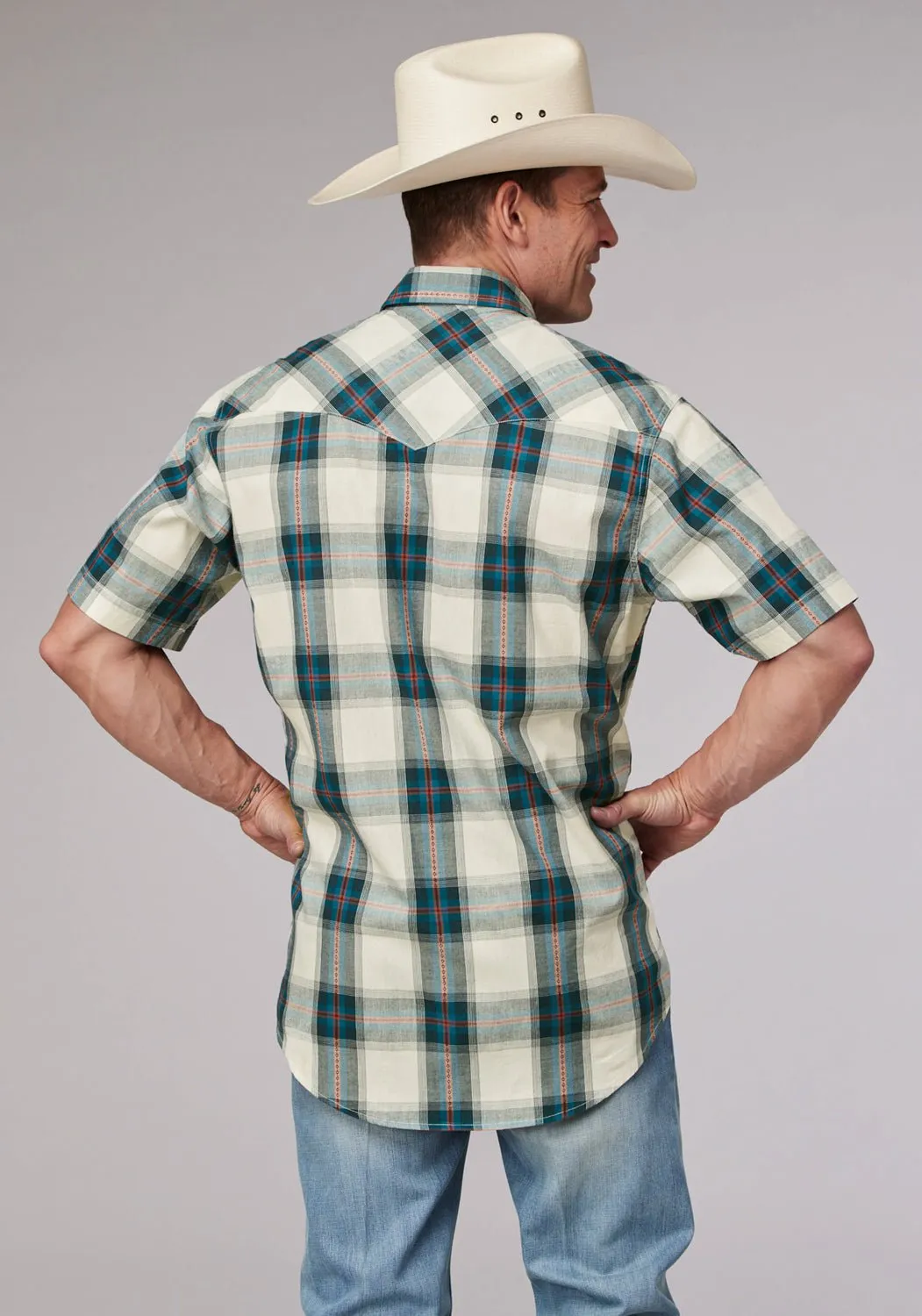Urban Trend Designer Touch Roper Mens 2006 Tile Plaid Multi-Color 100% Cotton S/S Shirt