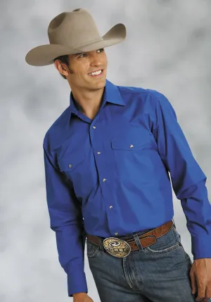 Tailored Placket Roper Mens Blue 100% Cotton L/S Snap 1 Pt Back Yoke Poplin Western Shirt Roper Mens Blue 100% Cotton L/S Snap 1 Pt Back Yoke Poplin Western Shirt Classic Look