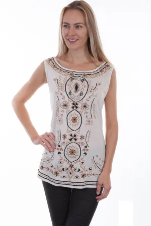 Tailored Placket Scully Womens Ivory 100% Viscose Floral Geometric Tank Top Scully Womens Ivory 100% Viscose Floral Geometric Tank Top Comfort First Fit