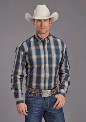 Tailored Placket Stetson Mens Vintage Dobby Blue 100% Cotton 1 Pkt L/S Shirt Winter Layering Stetson Mens Vintage Dobby Blue 100% Cotton 1 Pkt L/S Shirt