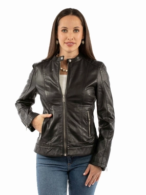 Tailored Edge Scully Womens Cafe Racer Black Leather Leather Jacket Scully Womens Cafe Racer Black Leather Leather Jacket Effortless Comfort Shopping Day Vibrant