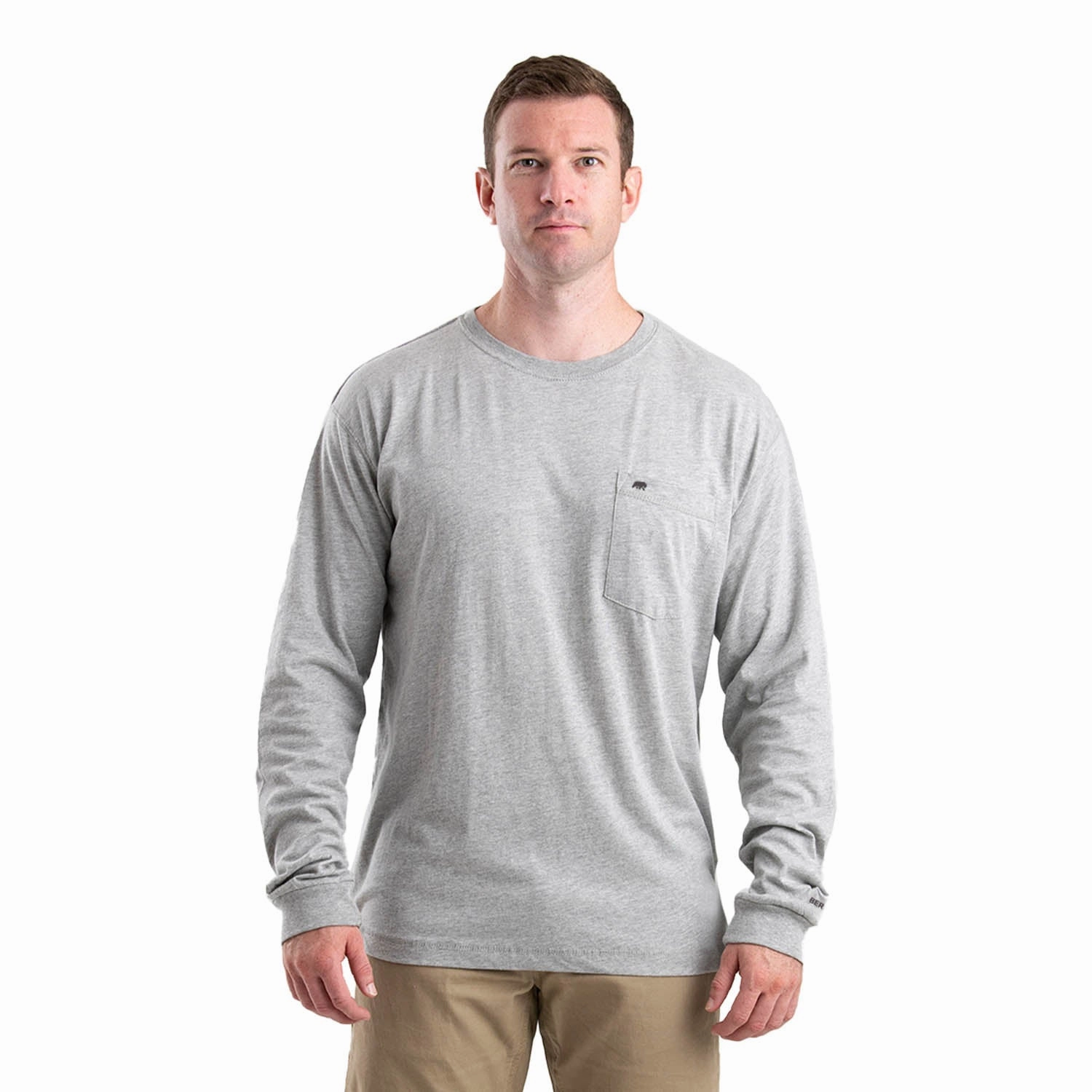 Berne Mens Grey Cotton Blend Lightweight Performance Tee L/S Stylish Appearance Bold Pattern
