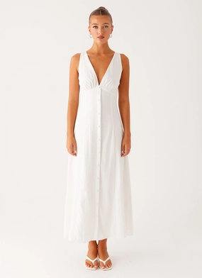 Tamsin Linen Maxi Dress - White Cape Overlay Tamsin Linen Maxi Dress - White Fluid Fabric