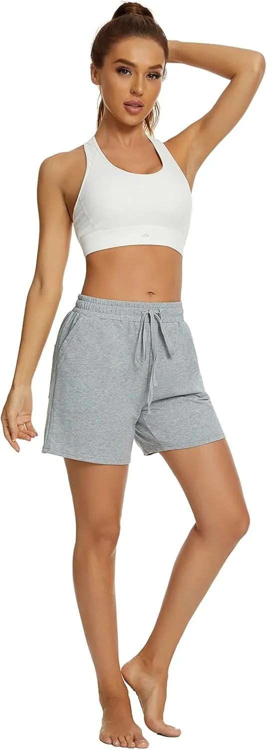 Tandisk Women's 5" Casual Jersey Cotton Shorts Lounge Yoga Pajama Walking Shorts with Pockets Activewear