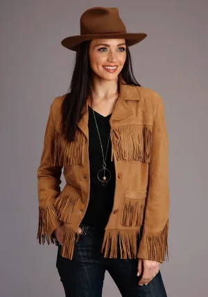 Tapered Cut Stetson Womens Tan Leather Thick Suede Fringe Jacket Utility Style Elegant Travel Outfit Minimalist Style Stetson Womens Tan Leather Thick Suede Fringe Jacket
