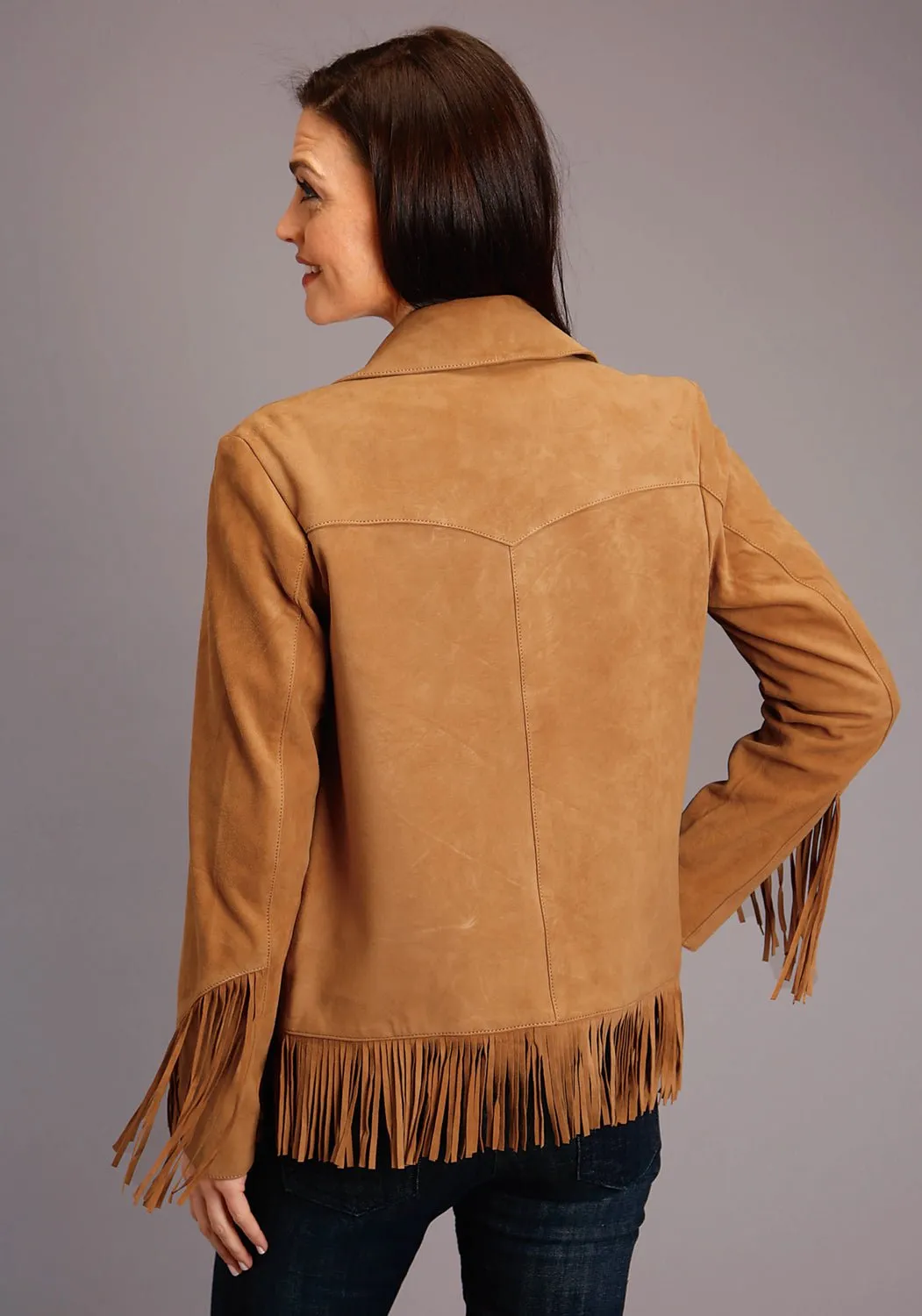 Minimalist Rainy Day Vintage Lover Stetson Womens Tan Leather Thick Suede Fringe Jacket