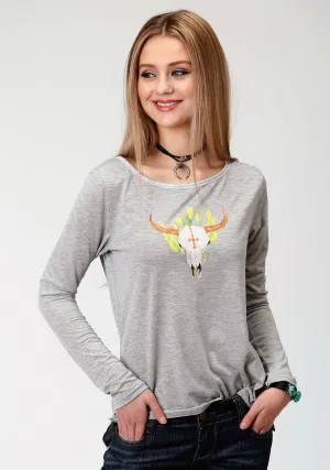 Tapered leg Roper Womens Heather Grey Poly/Rayon Longhorn L/S T-Shirt Comfortable Edge Roper Womens Heather Grey Poly/Rayon Longhorn L/S T-Shirt