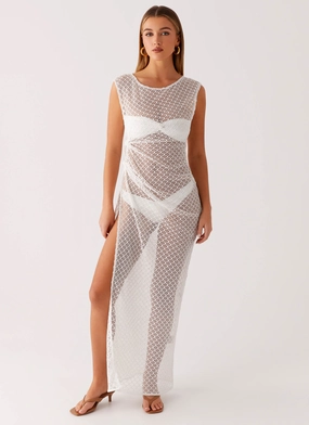 Tassel Detail Maeva Maxi Dress - White Maeva Maxi Dress - White Satin Fabric Layer Light