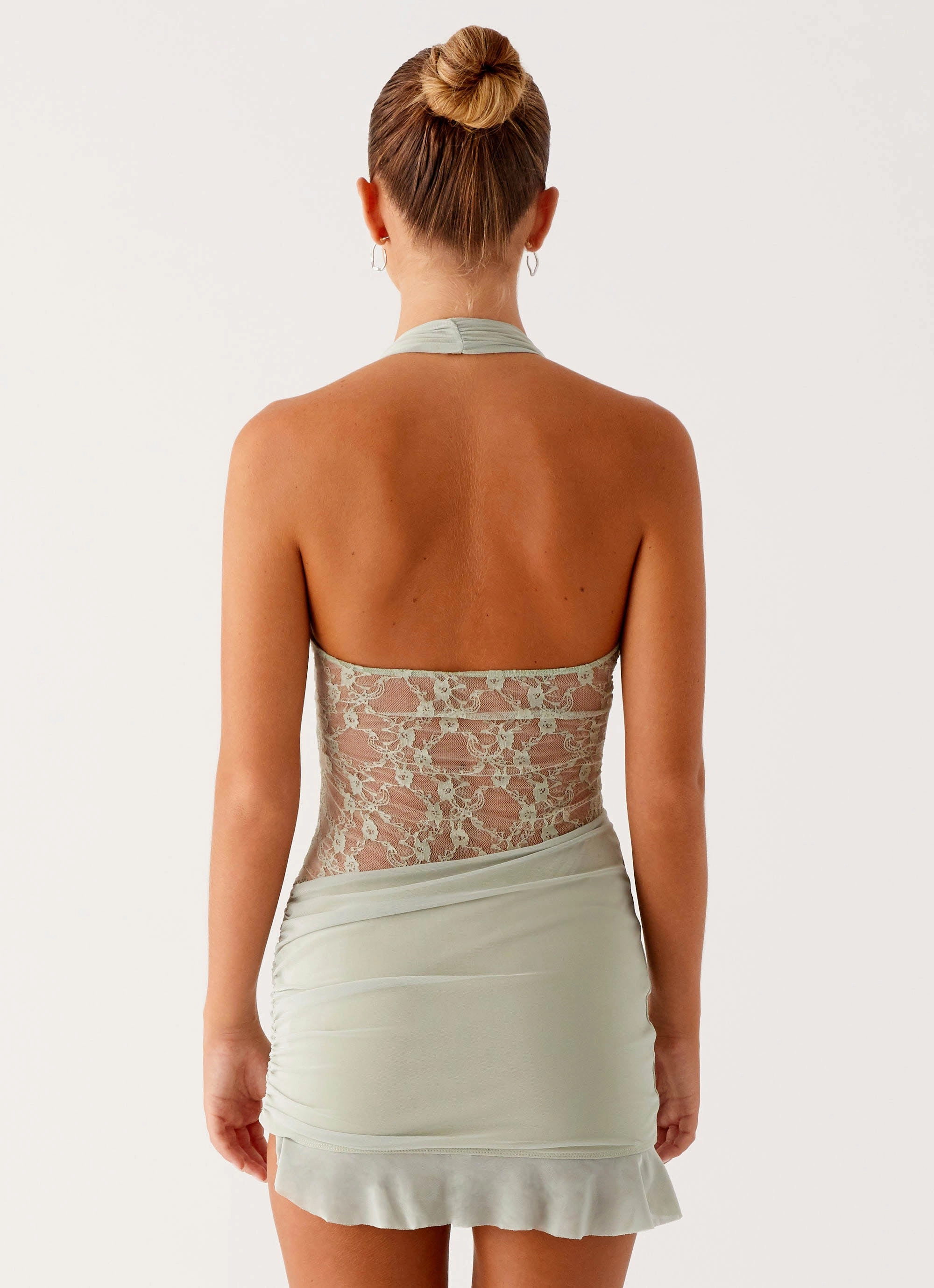 Formal Style City Rhythm Tate Mesh Mini Dress - Sage