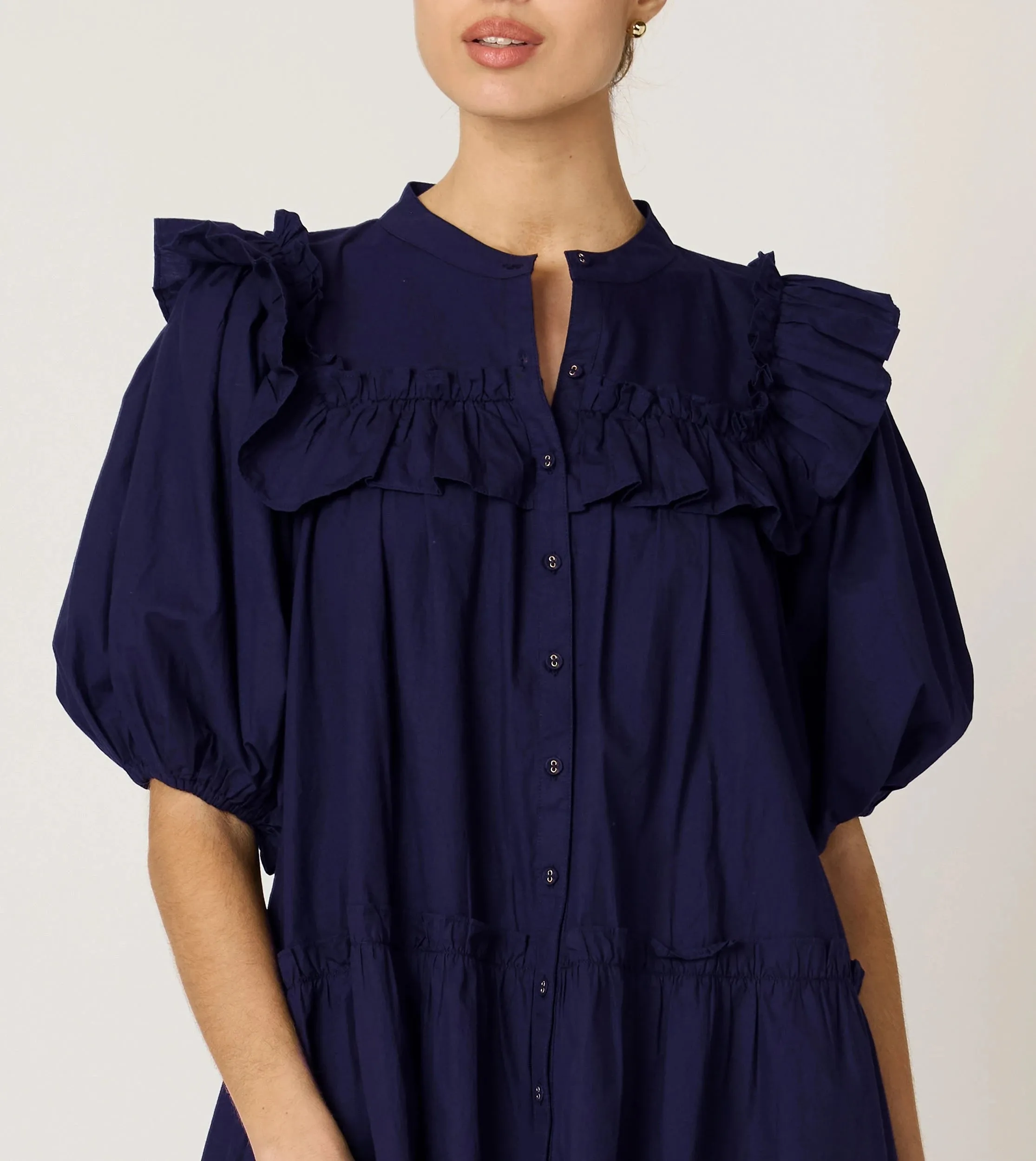 Natural Aesthetic Feminine Cut Tatiana Mini Dress | Navy