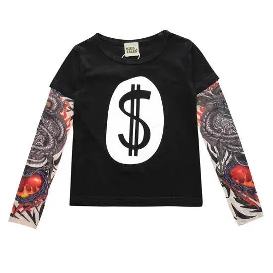Tattoo Kids Clothes Boys Tees Cotton Long Sleeve Children's Clothing Girls T-Shirts Spring & Fall Boy Tops 2-7 Years