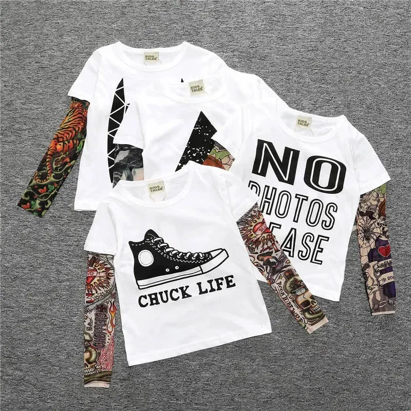 Tattoo Kids Clothes Boys Tees Cotton Long Sleeve Children's Clothing Girls T-Shirts Spring & Fall Boy Tops 2-7 Years