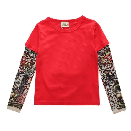 Tattoo Kids Clothes Boys Tees Cotton Long Sleeve Children's Clothing Girls T-Shirts Spring & Fall Boy Tops 2-7 Years