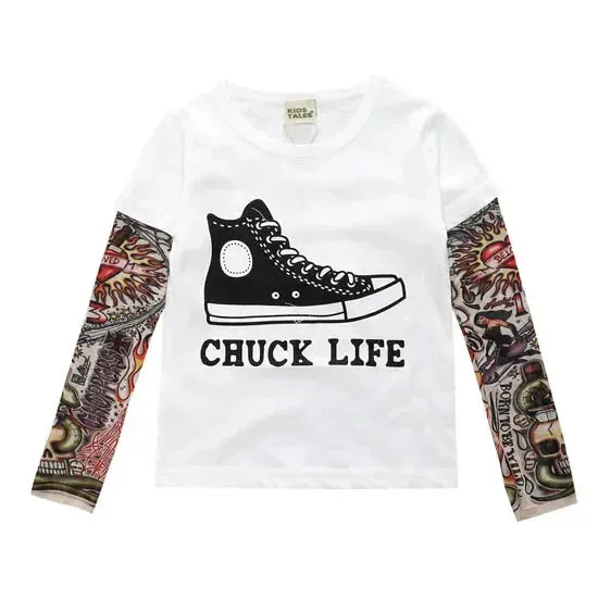 Tattoo Kids Clothes Boys Tees Cotton Long Sleeve Children's Clothing Girls T-Shirts Spring & Fall Boy Tops 2-7 Years