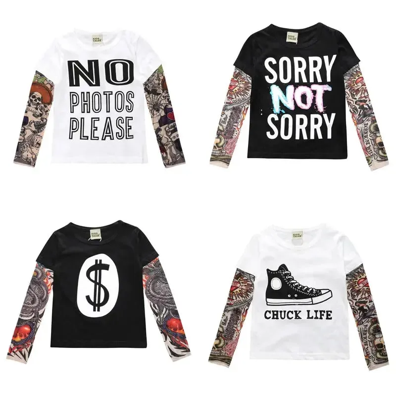 Tattoo Kids Clothes Boys Tees Cotton Long Sleeve Children's Clothing Girls T-Shirts Spring & Fall Boy Tops 2-7 Years