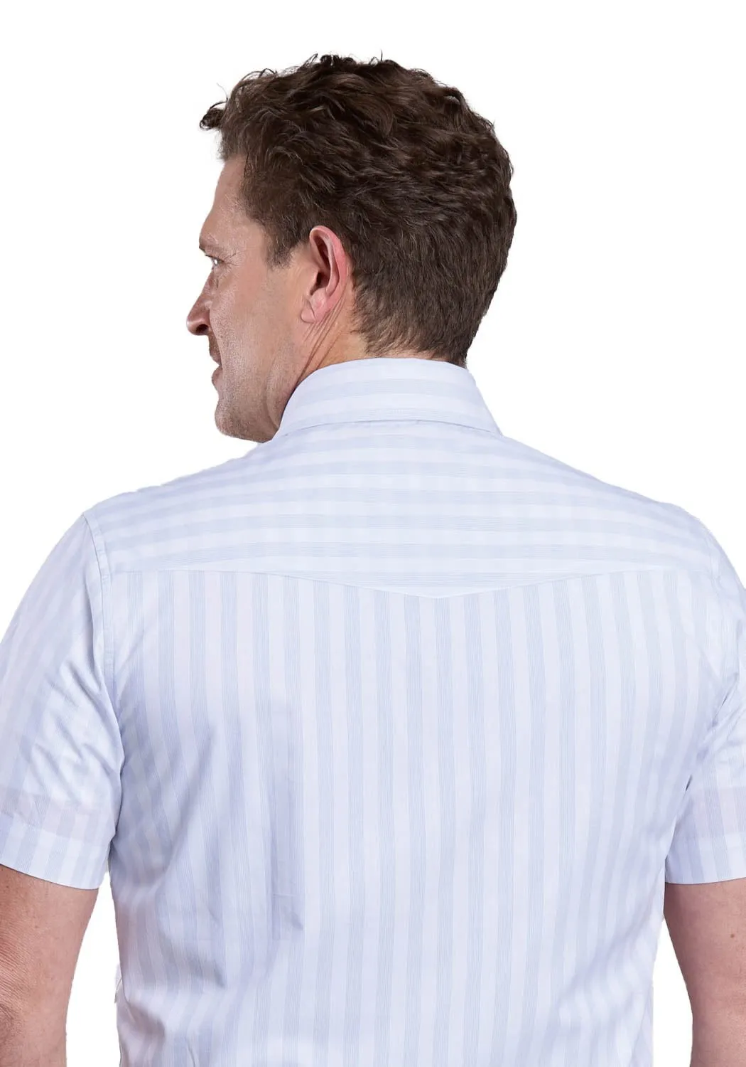 Stetson Mens 2769 Western Stripe Blue/White 100% Cotton S/S Shirt Holiday Style