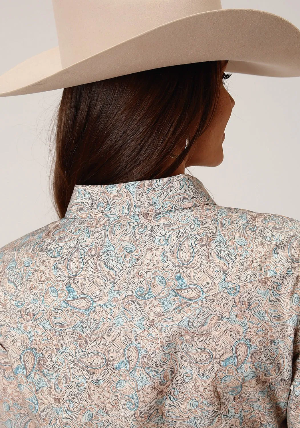 Stylish Appearance Perfect Layer Roper Womens Dot Paisley Print Brown 100% Cotton L/S Shirt