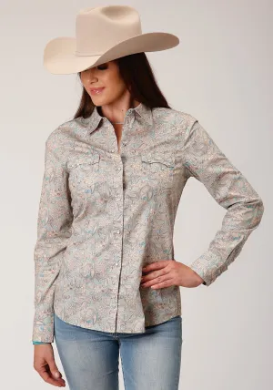 Tear Resistant Reinforcement Roper Womens Dot Paisley Print Brown 100% Cotton L/S Shirt Light Option Roper Womens Dot Paisley Print Brown 100% Cotton L/S Shirt