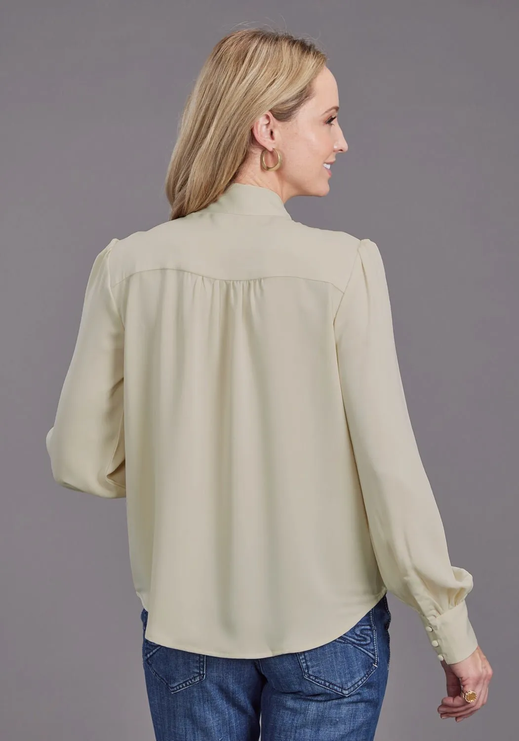Active Comfort Stetson Womens Button Satin Cream 100% Polyester L/S Blouse