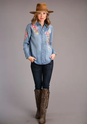 Tear Resistant Reinforcements Stetson Womens Floral Front Blue Lyocell L/S Shirt Stetson Womens Floral Front Blue Lyocell L/S Shirt Casual Look