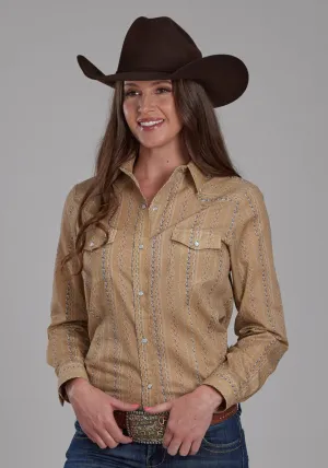 Temperature Regulating Roper Womens 2283 Wallpaper Tan/Navy Cotton Blend L/S Shirt Roper Womens 2283 Wallpaper Tan/Navy Cotton Blend L/S Shirt Premium Style