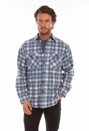 Temperature Regulating Scully Mens Slate Blue/Black Wool Blend Plaid L/S Shirt Scully Mens Slate Blue/Black Wool Blend Plaid L/S Shirt Chilly Day Wear