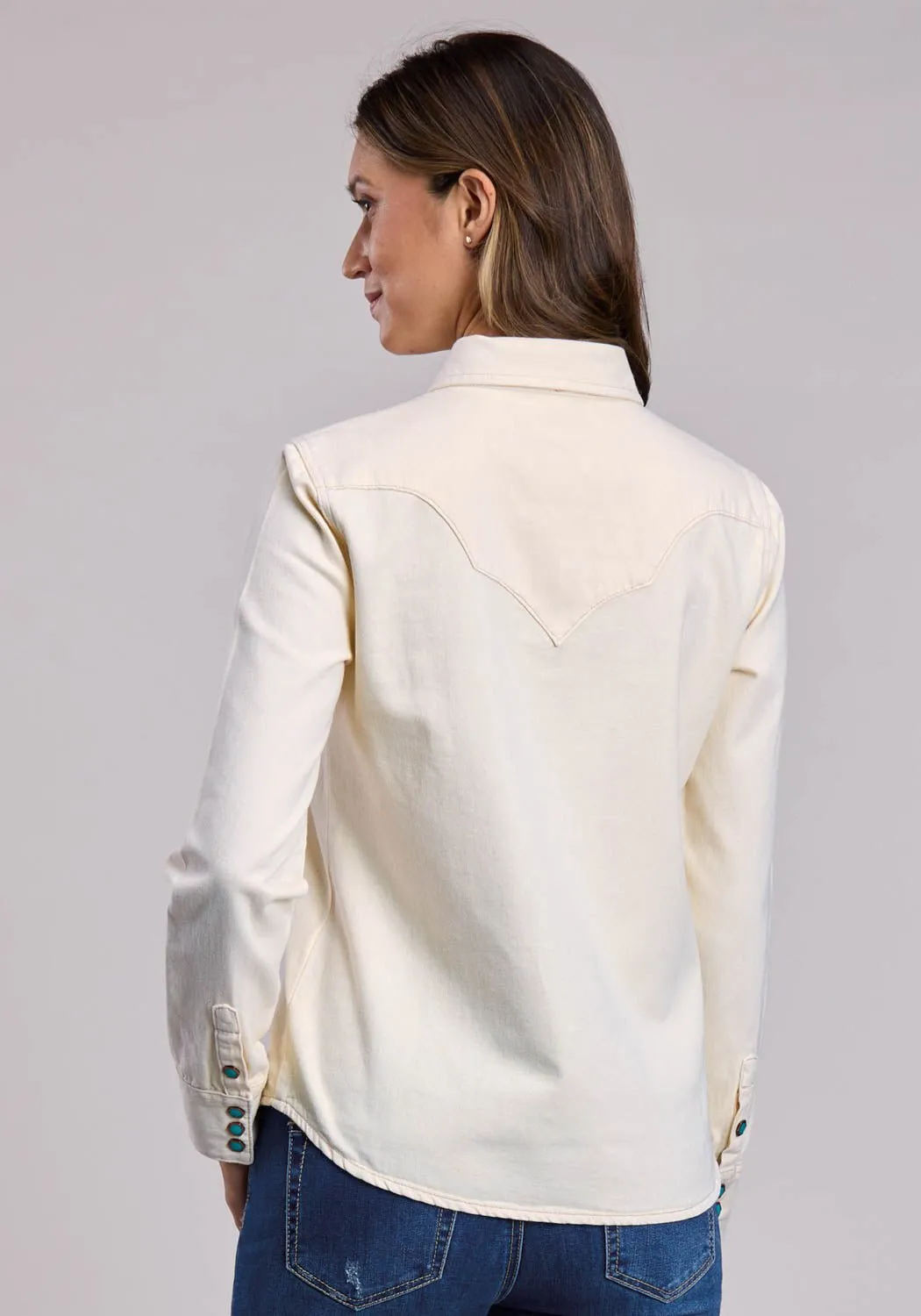 Lightweight Layers Customizable Design Stetson Womens 3 Point Back Yoke Cream 100% Cotton L/S Shirt