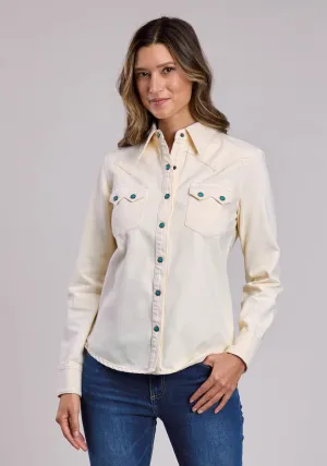 Temperature Regulating Stetson Womens 3 Point Back Yoke Cream 100% Cotton L/S Shirt Breathable Underarm Vents Stetson Womens 3 Point Back Yoke Cream 100% Cotton L/S Shirt