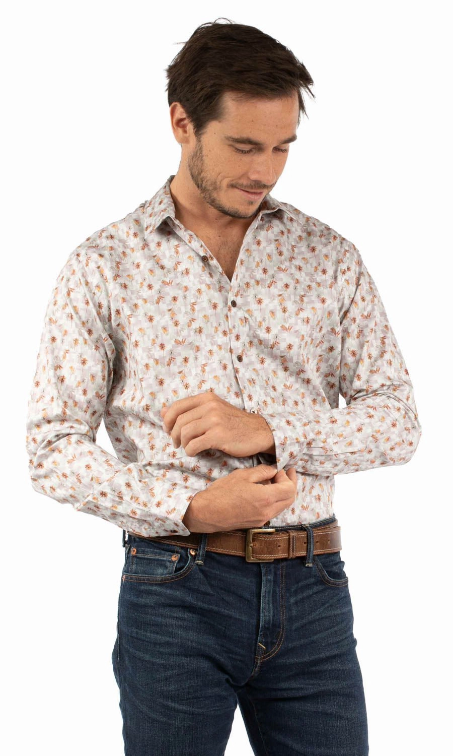 Scully Mens Flowers Point Collar Shell 100% Cotton L/S Shirt Button-up