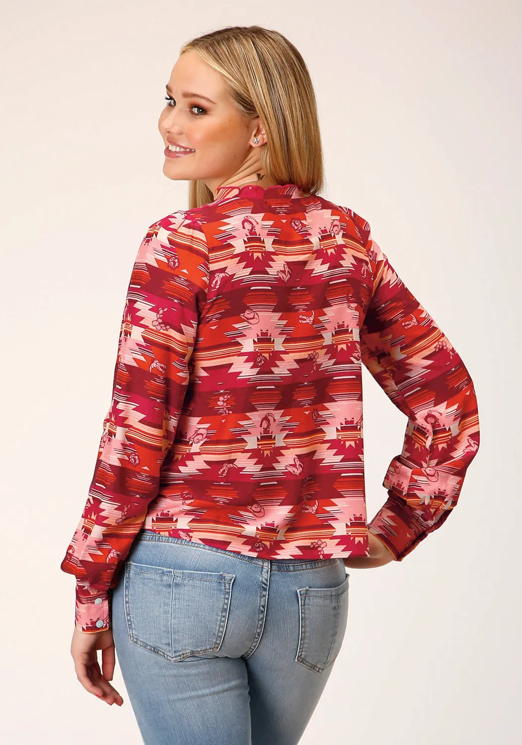 Polished Style Odor control Roper Womens Icon Aztec Red Rayon/Nylon L/S Blouse