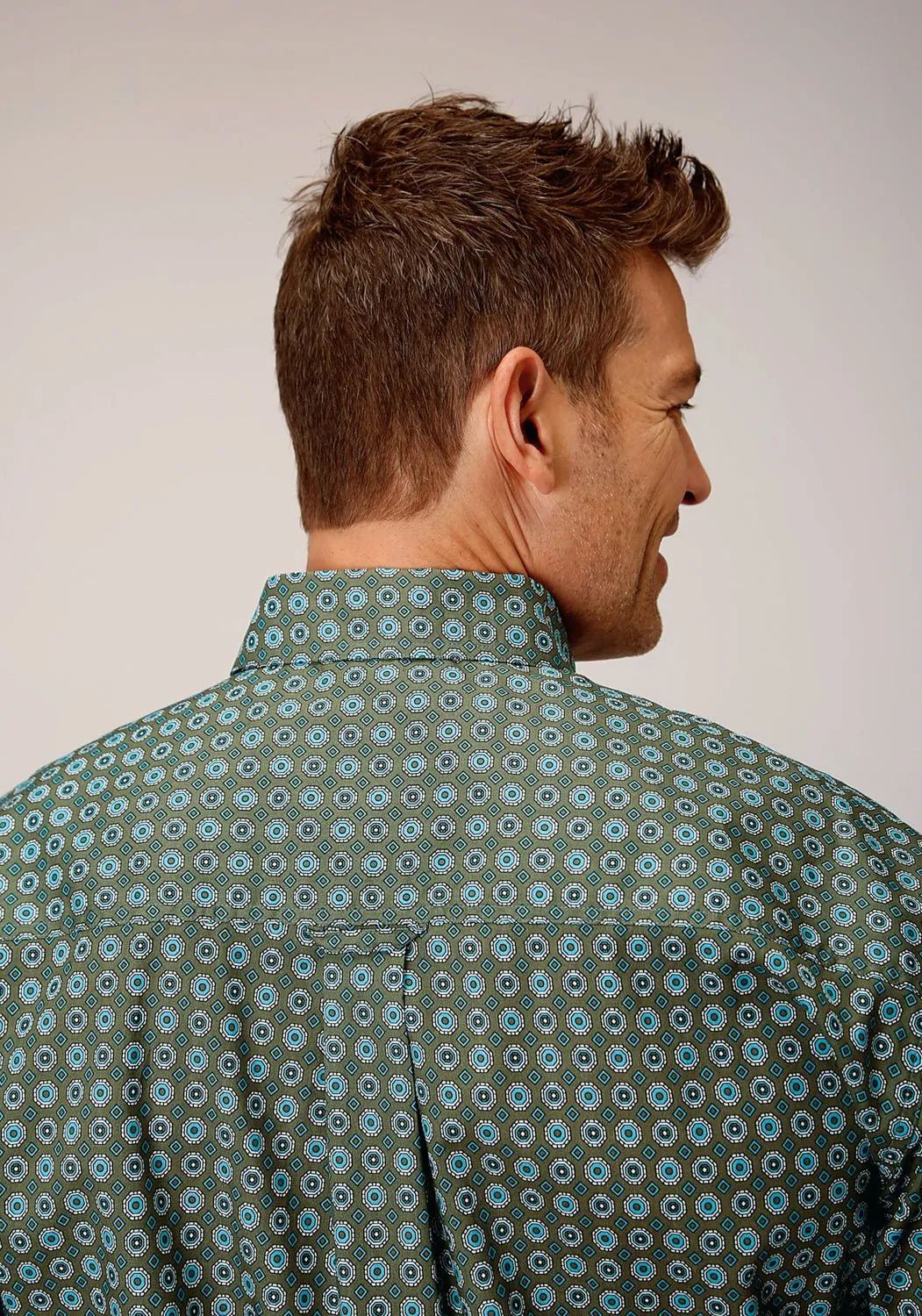 Casual Fit Student Essential Roper Mens Olive Foulard Green 100% Cotton L/S Shirt