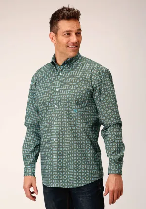 Textured Surface Roper Mens Olive Foulard Green 100% Cotton L/S Shirt Roper Mens Olive Foulard Green 100% Cotton L/S Shirt Comfortable Layer Breathable Cotton