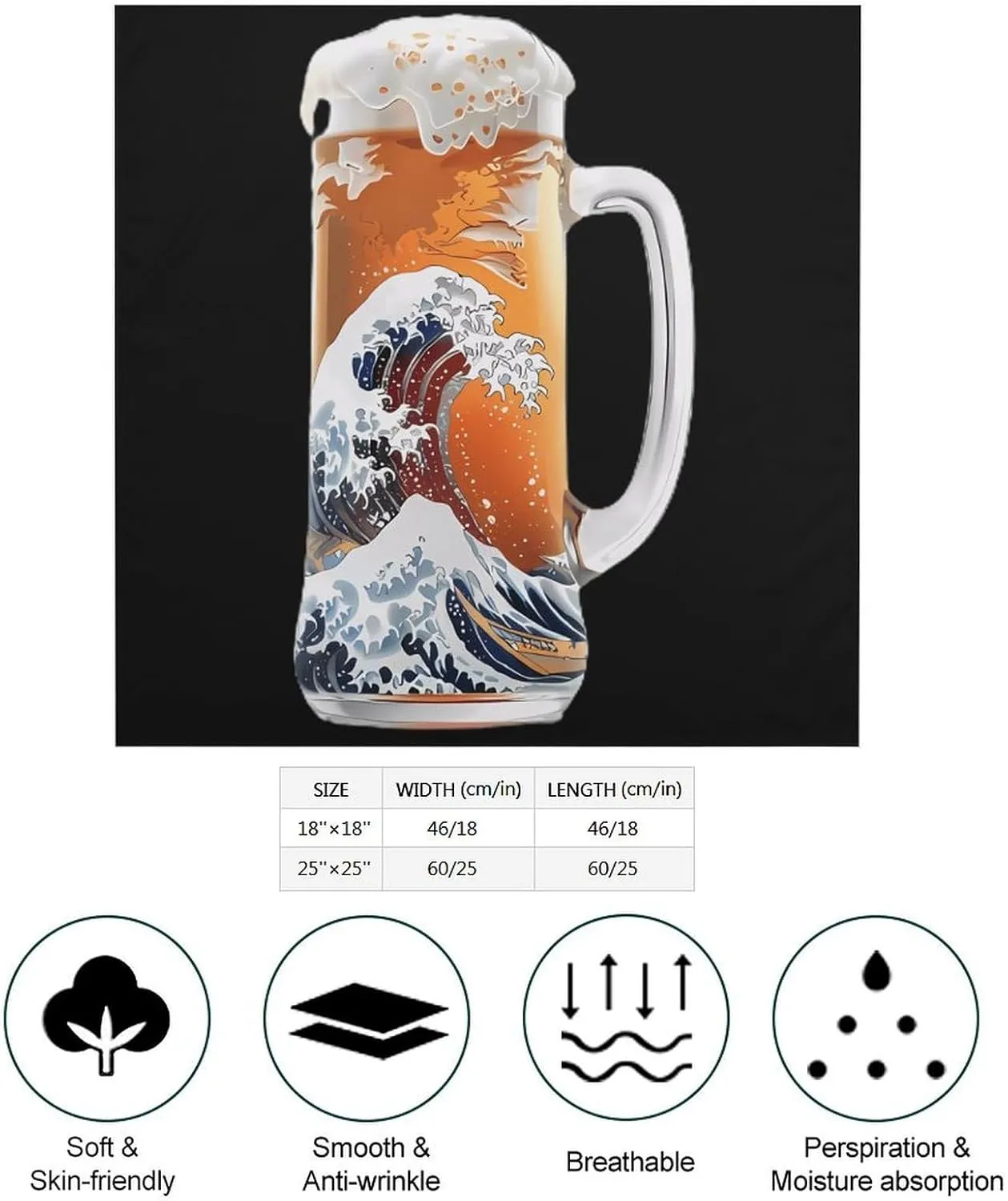 The Great Wave of Beer Square Head Scarves Cute Funny Hair Scarf Kerchief Neckerchief Headband Neck Wraps