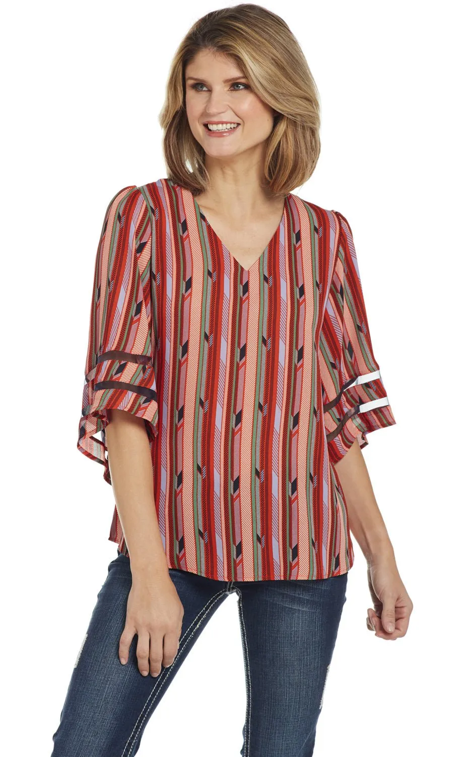 Cowgirl Up Womens Red/Green Polyester Striped Blouse S/S Outdoor Adventure Adult Fashion