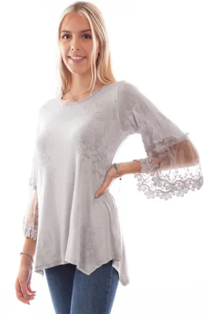 Thermal Regulating Lining Scully Womens Tulle Crochet Silver Rayon S/S Blouse Designer Look Day-To-Night Wear Scully Womens Tulle Crochet Silver Rayon S/S Blouse