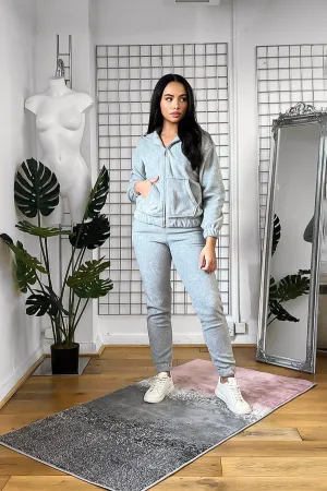 THICK FLEECE HOODED ZIP TOP & JOGGERS GREY TRACKSUIT SET