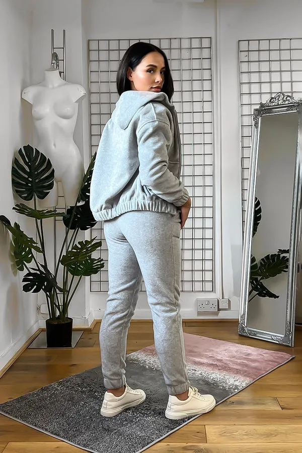 THICK FLEECE HOODED ZIP TOP & JOGGERS GREY TRACKSUIT SET