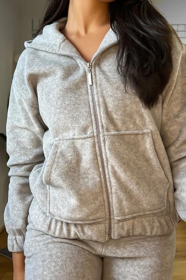 THICK FLEECE HOODED ZIP TOP & JOGGERS GREY TRACKSUIT SET