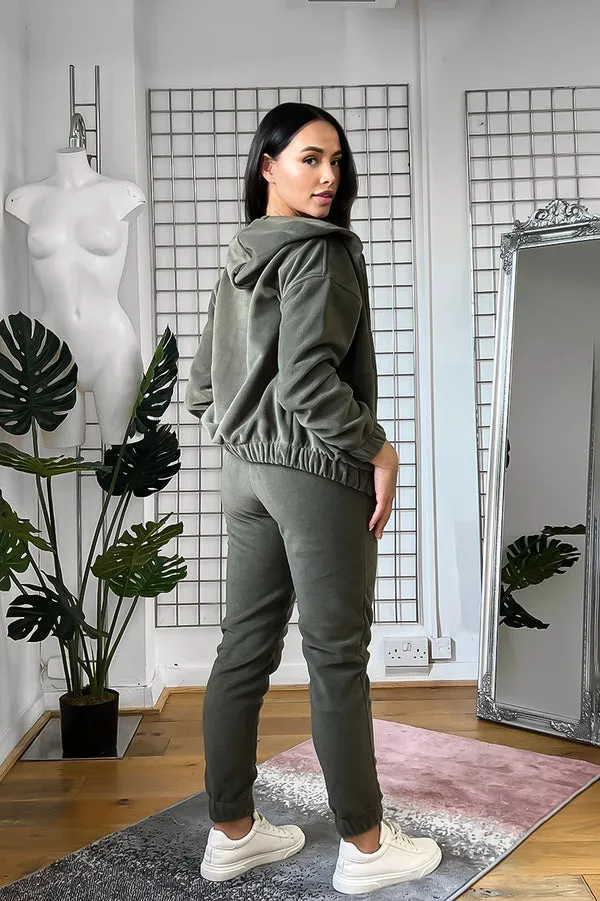 THICK FLEECE HOODED ZIP TOP & JOGGERS KHAKI TRACKSUIT SET