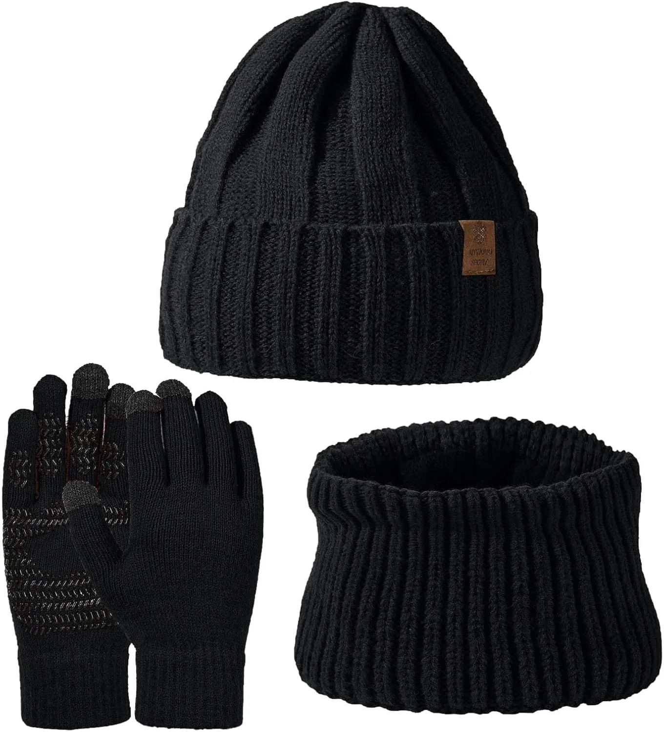 Thick Warm Winter Accessories for Women Men Winter Beanie Hats Scarf Gloves Set Knit Cap Neck Warmer Glove Sets