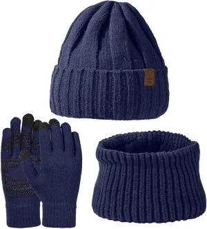 Thick Warm Winter Accessories for Women Men Winter Beanie Hats Scarf Gloves Set Knit Cap Neck Warmer Glove Sets