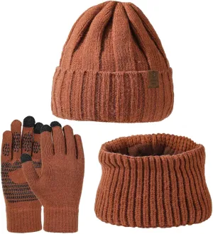 Thick Warm Winter Accessories for Women Men Winter Beanie Hats Scarf Gloves Set Knit Cap Neck Warmer Glove Sets