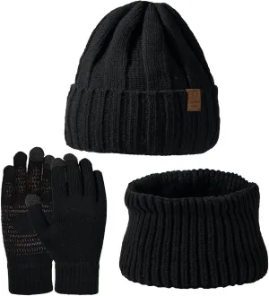 Thick Warm Winter Accessories for Women Men Winter Beanie Hats Scarf Gloves Set Knit Cap Neck Warmer Glove Sets